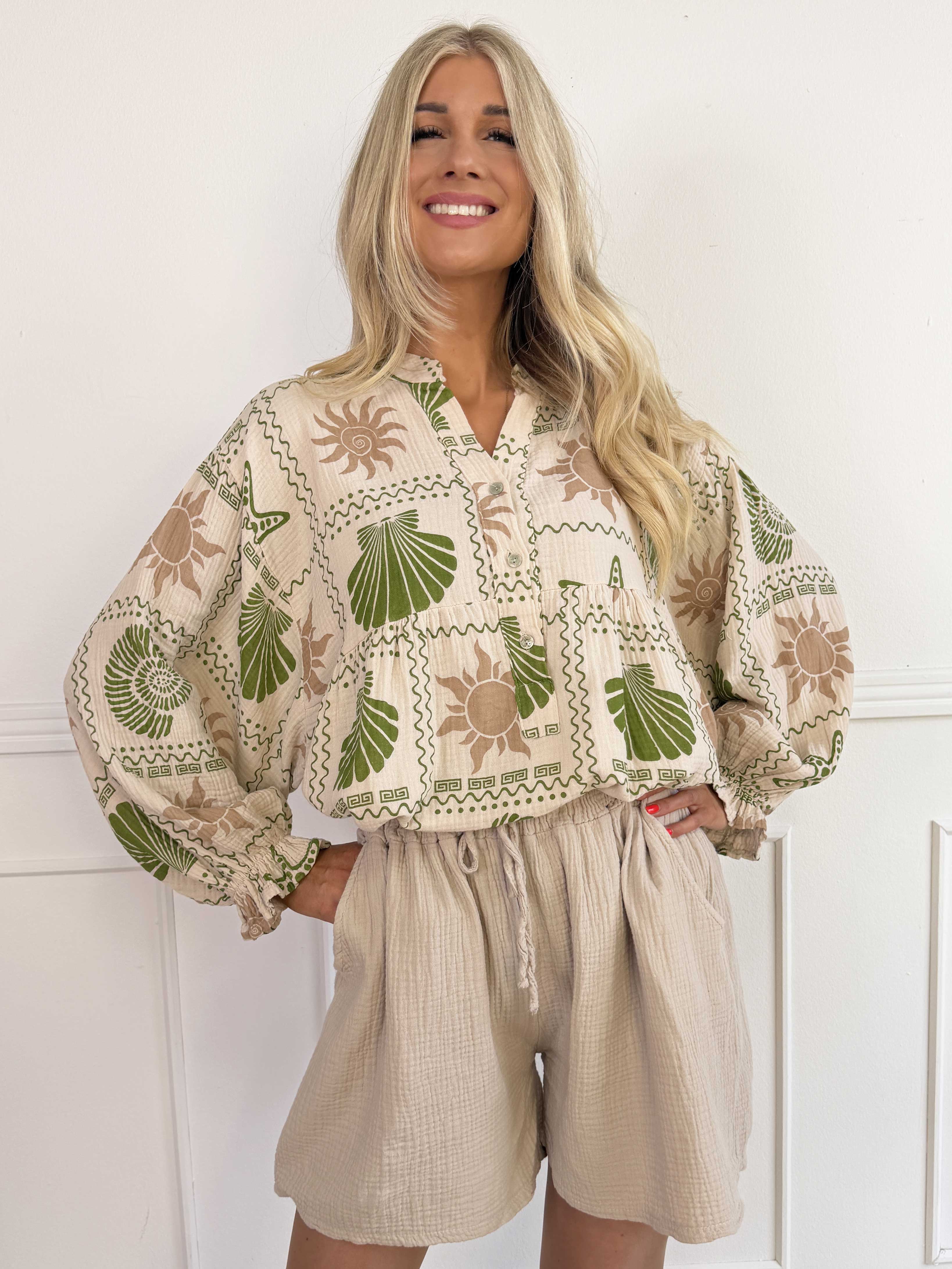 Diva - Mønstret tunikaskjorte i blødt bomuldsbæk-og-bølge-stof